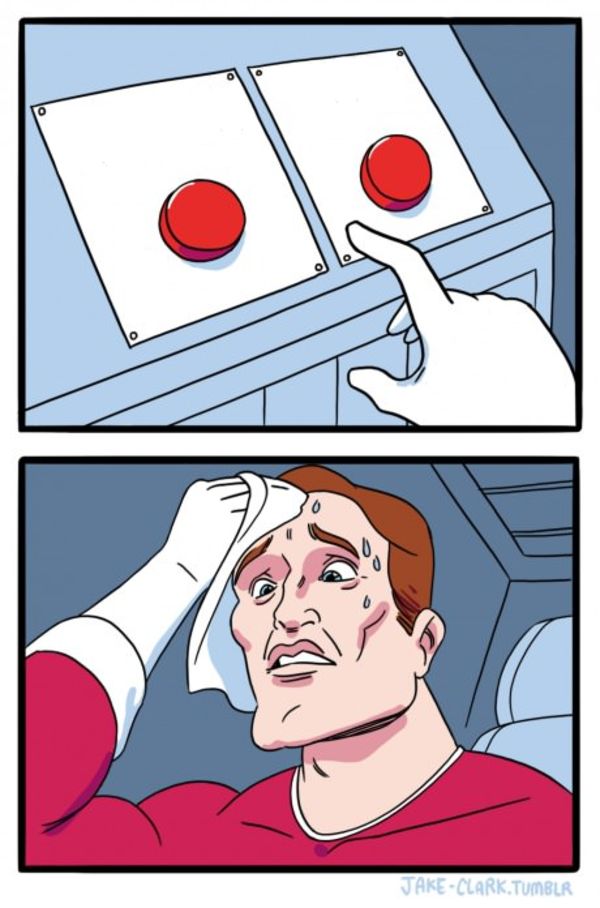 Two Buttons meme about BOXRAW